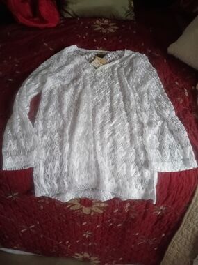 Faded Glory White Lace V-Neck Long Sleeve Blouse Vtg Nwt